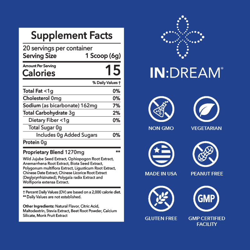 Supplement facts label of IN DREAM brand