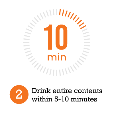 Icon with a timer and text indicating to drink contents within 5-10 minutes