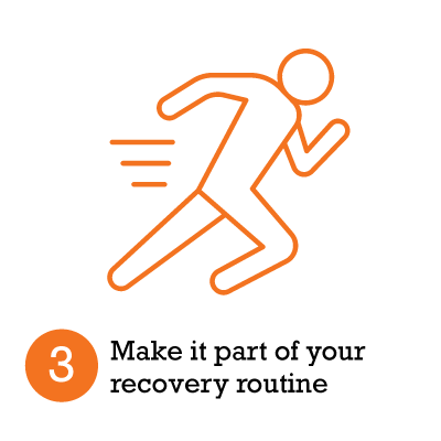 An orange line icon of a running person with motion lines above the text '3 Make it part of your recovery routine' on a white background.